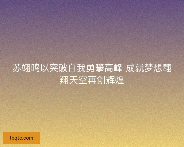苏翊鸣以突破自我勇攀高峰 成就梦想翱翔天空再创辉煌 苏翊鸣以突破自我勇攀高峰 成就梦想翱翔天空再创辉煌